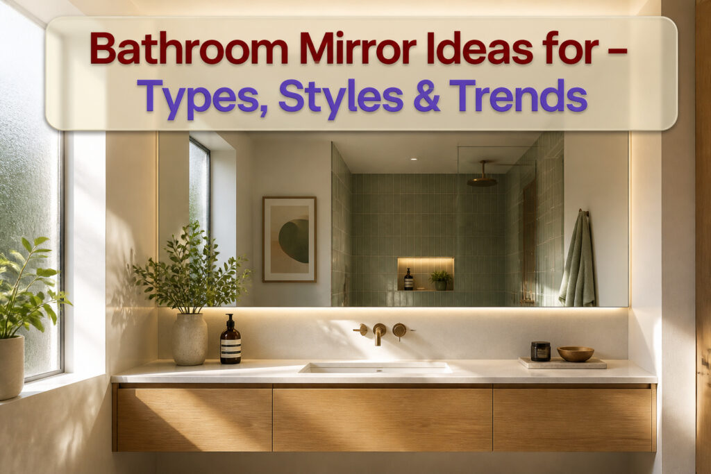 A collage of various bathroom mirror styles and designs.