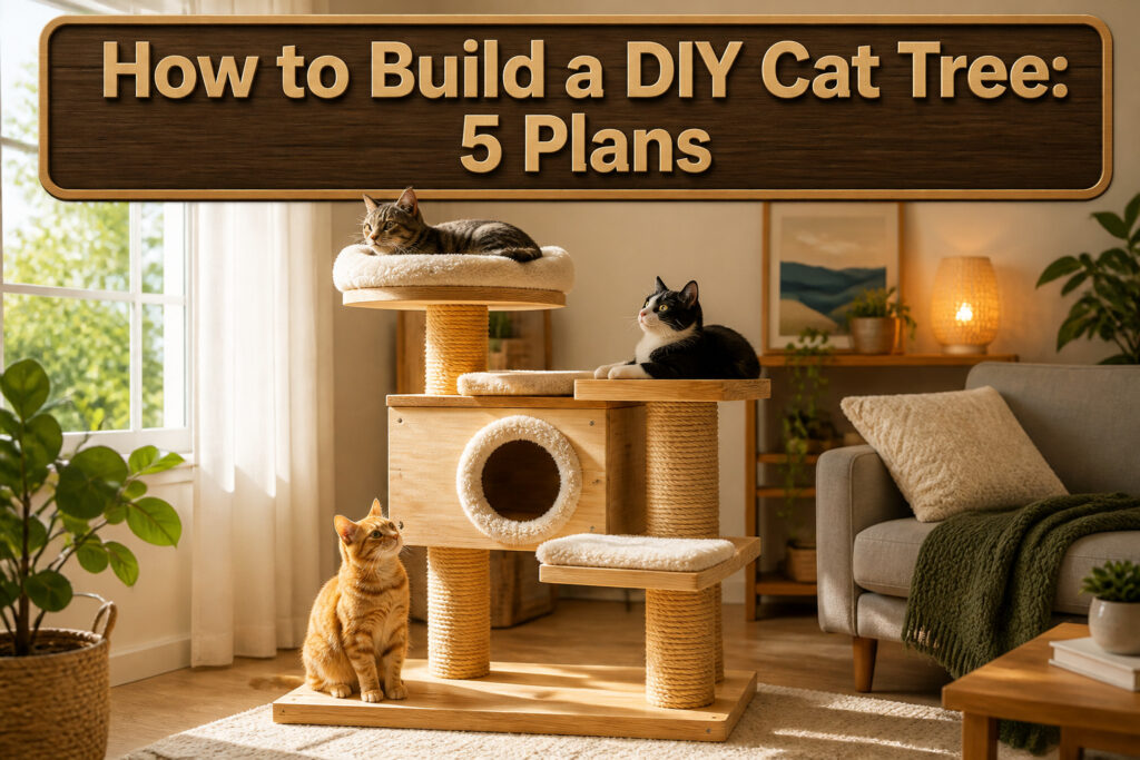 A cat tree with multiple platforms and sisal-wrapped posts.
