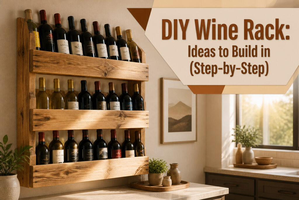 Different DIY wine rack designs displayed together.