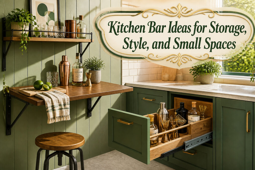 A collage of various kitchen bar ideas showcasing different styles and materials.