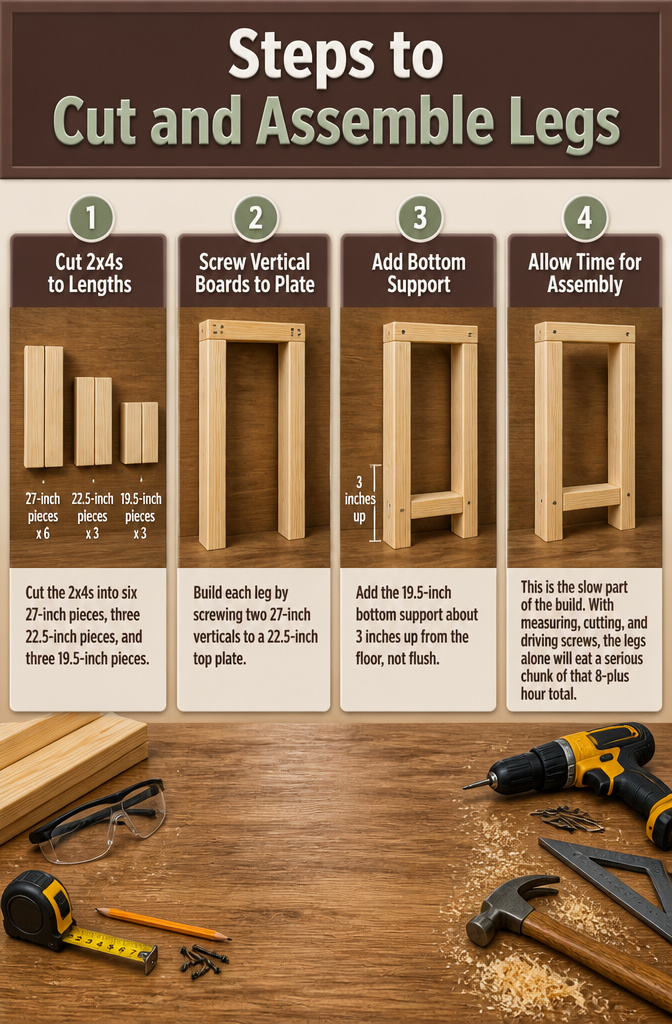 DIY Computer Desk: Build Plans and Alternative Ideas for 2026 1 An image showing the process of cutting and assembling desk legs.