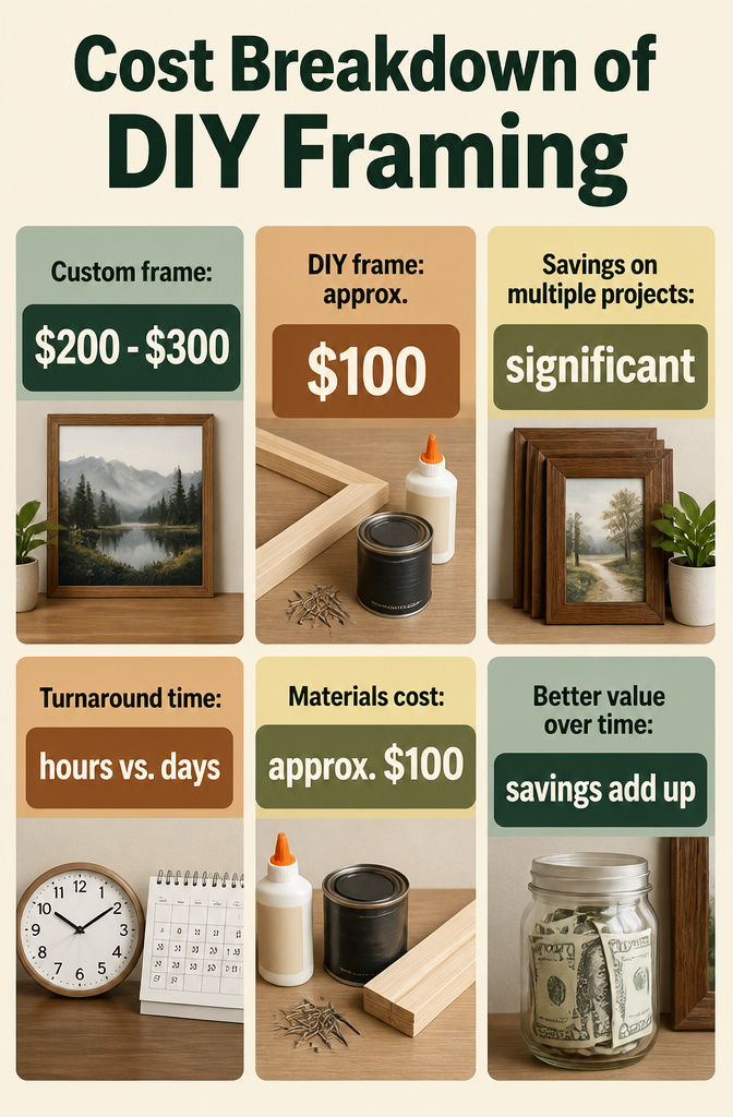 DIY Picture Frame: 3 Ways to Build, Style, and Mount Your Own 10 A visual representation of cost comparison for DIY and custom framing.