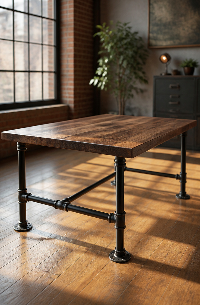 DIY Computer Desk: Build Plans and Alternative Ideas for 2026 11 A desk frame constructed with black iron pipe fittings.