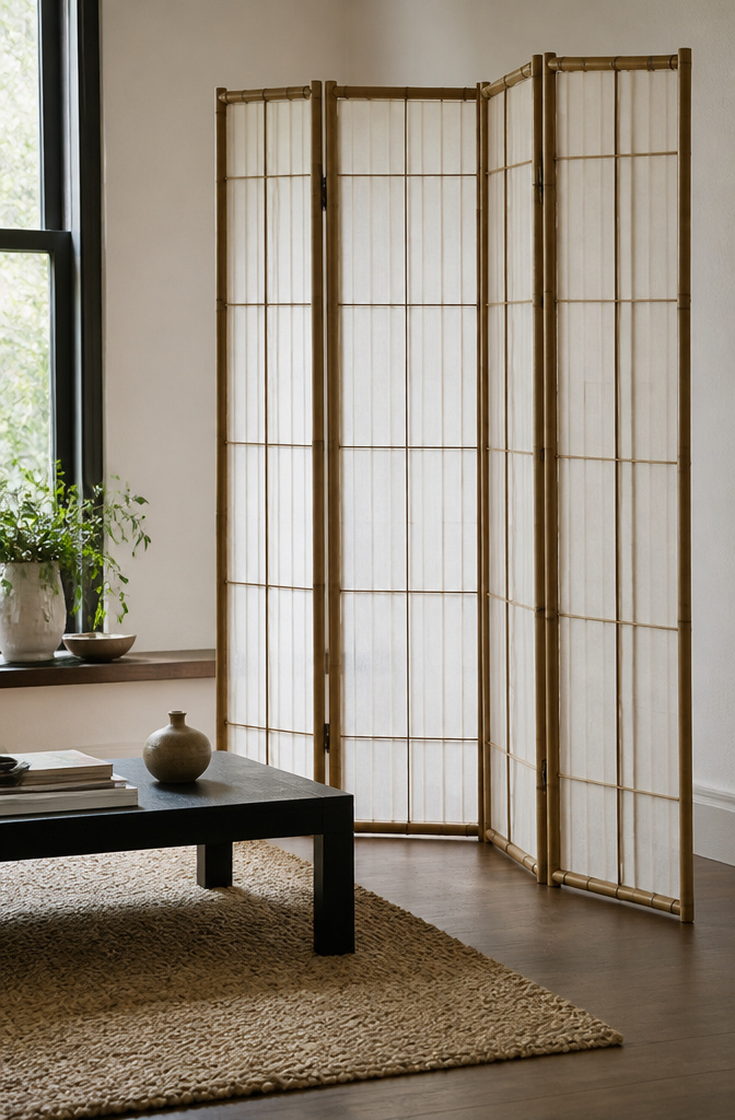 14 DIY Room Divider Ideas: Projects From Wallpaper to Wire 11 An elegant shoji screen constructed from cardboard tubes.