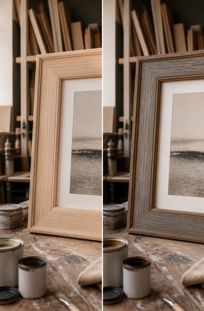 DIY Picture Frame: 3 Ways to Build, Style, and Mount Your Own 11 Samples of wood stains and molding for customizing picture frames.