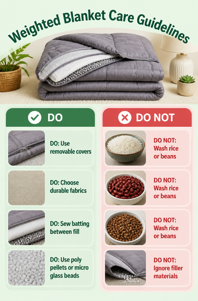 How to Make a DIY Weighted Blanket: 8 Steps for 2026 12 Instructions for washing and maintaining different types of weighted blanket fillings.
