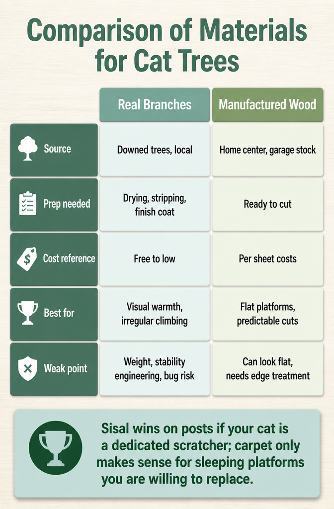 How to Build a DIY Cat Tree: 5 Plans for 2026 12 A chart comparing different materials used for cat trees.