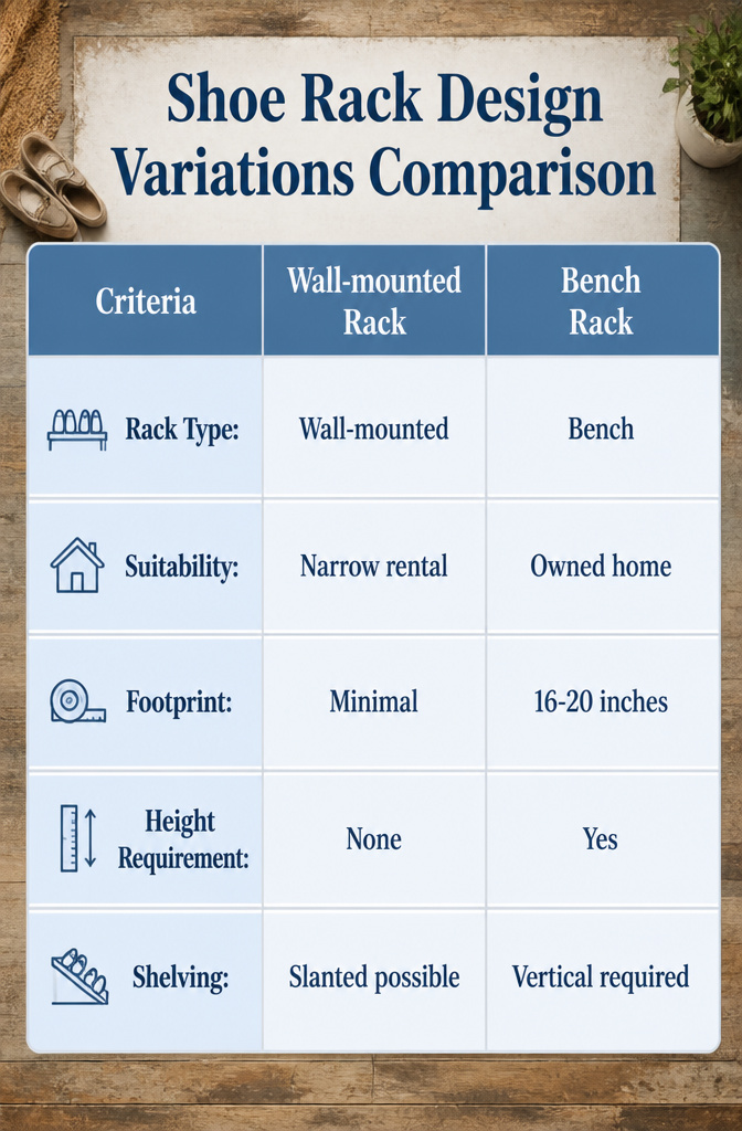 DIY Shoe Rack: 10 Plans for Wall, Tower, Bench and Closet Builds 13 A comparison of various shoe rack designs for different needs.
