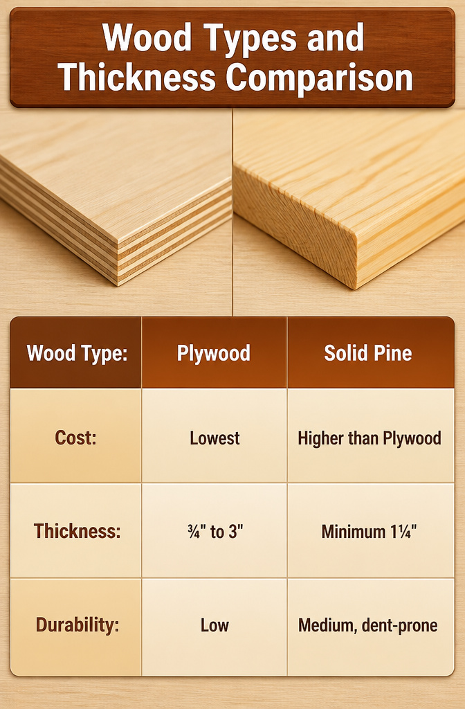 DIY Floating Shelves: A Complete Guide to 5 Styles for Every Room 13 Comparison of wood types and thicknesses suitable for floating shelves.