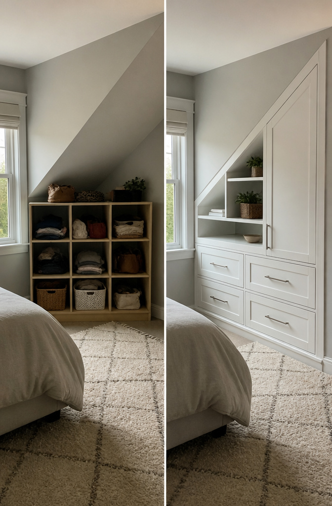 A custom-built cabinet matching the room's architecture.