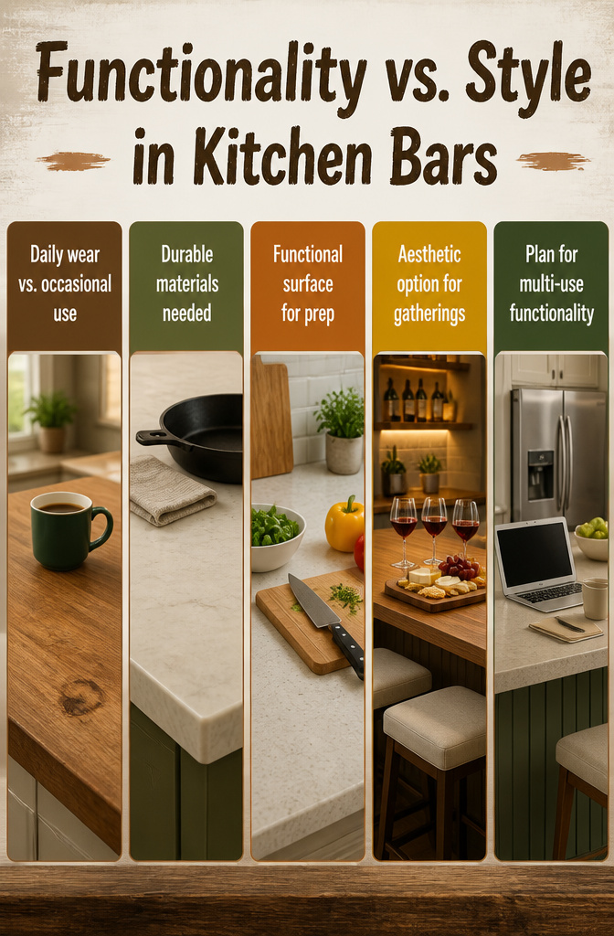A graphic illustrating the balance between functionality and style in kitchen bars.