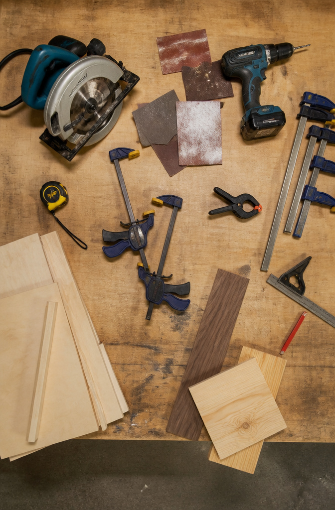 DIY Computer Desk: Build Plans and Alternative Ideas for 2026 14 A collection of tools used for building a computer desk.