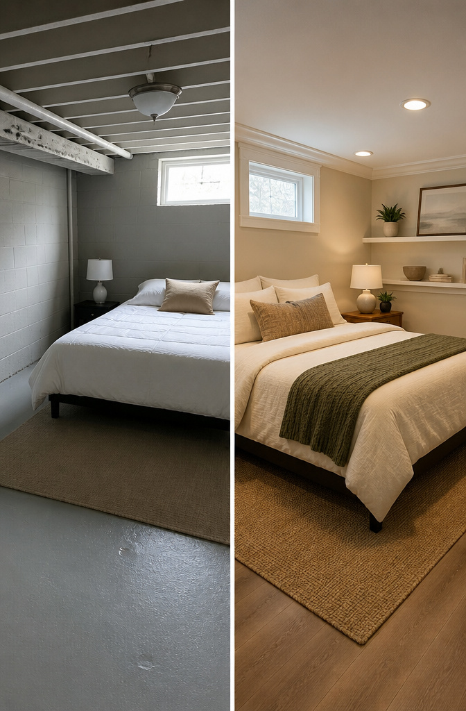 20 Basement Bedroom Ideas for 2026: Cozy, Warm, Practical 15 Basement bedroom with painted trim and matching wall color.