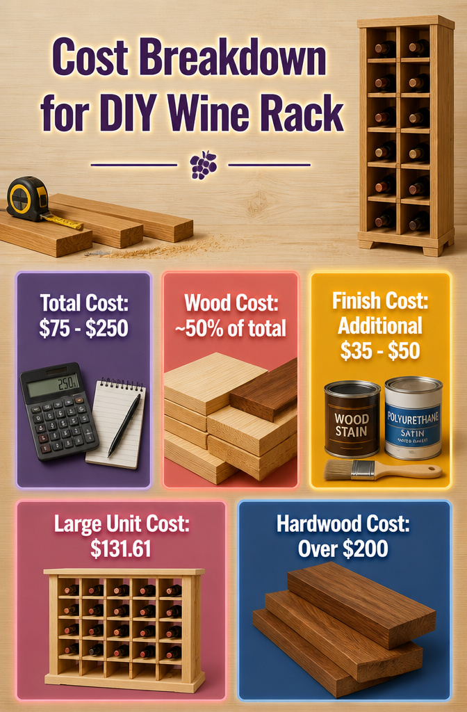 Infographic detailing costs associated with building a wine rack.