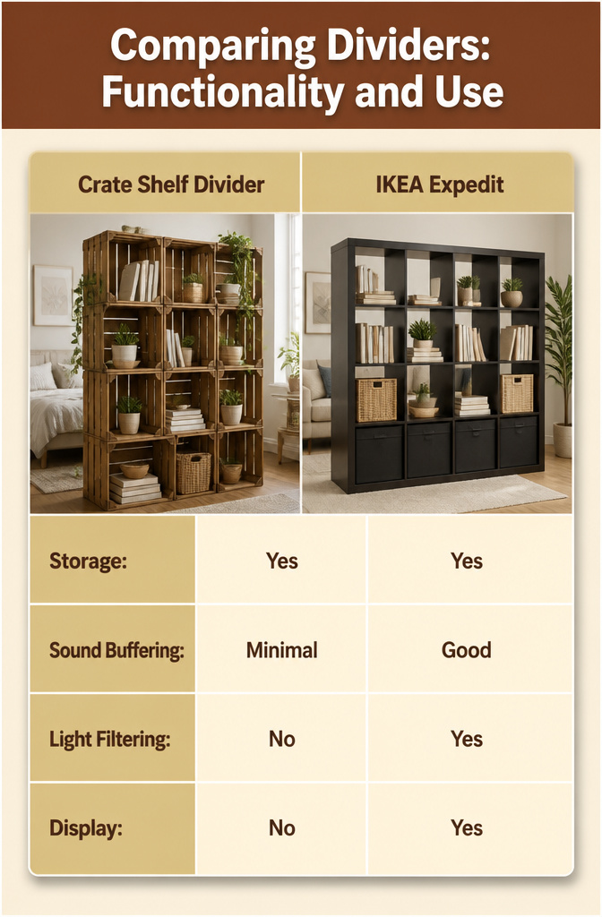 14 DIY Room Divider Ideas: Projects From Wallpaper to Wire 17 A comparison of room dividers based on functionality and use.