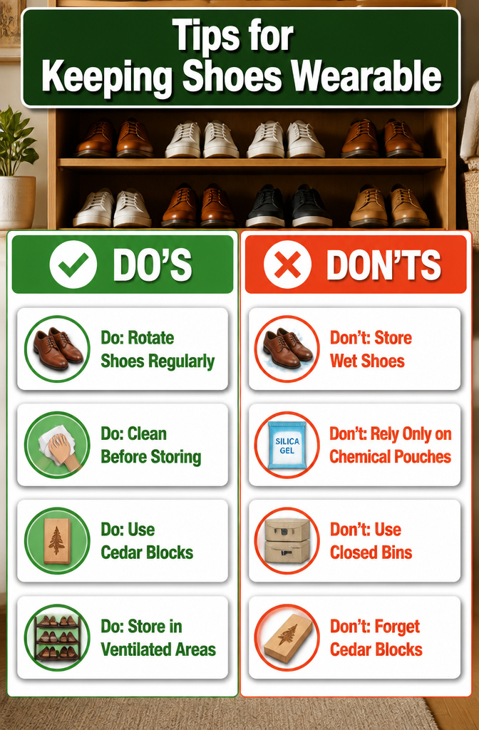 A guide on maintaining the wearability of stored shoes.