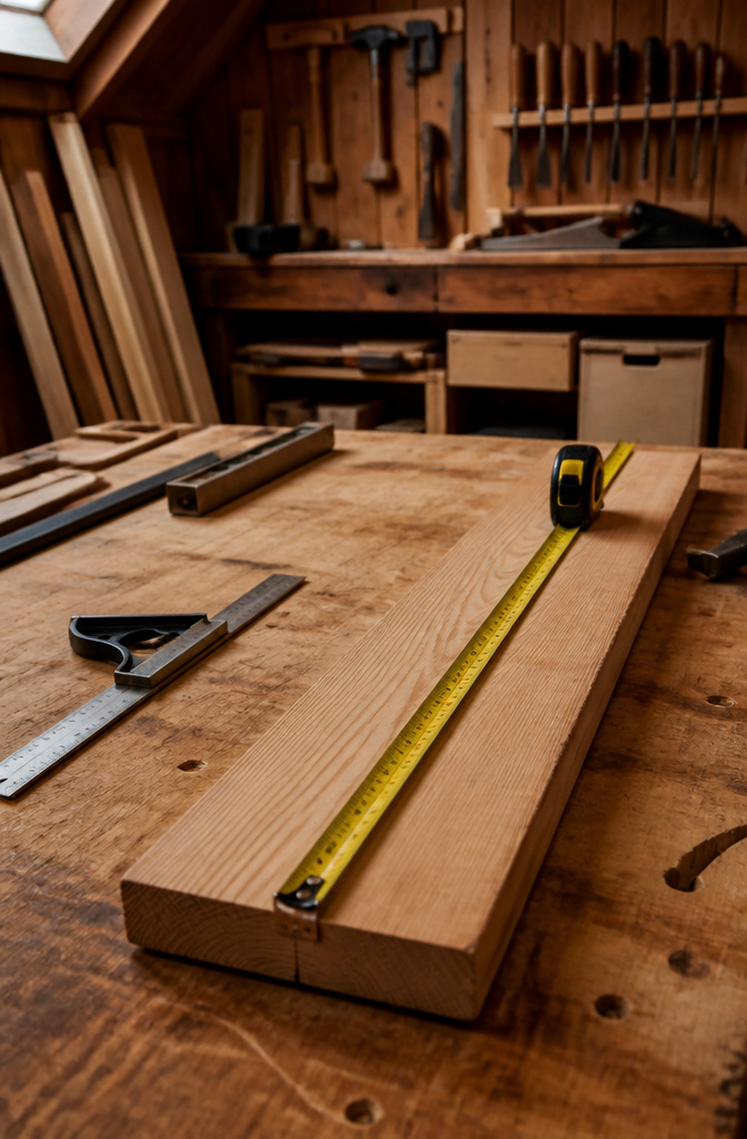 Close-up of a measuring tape on a wooden board.