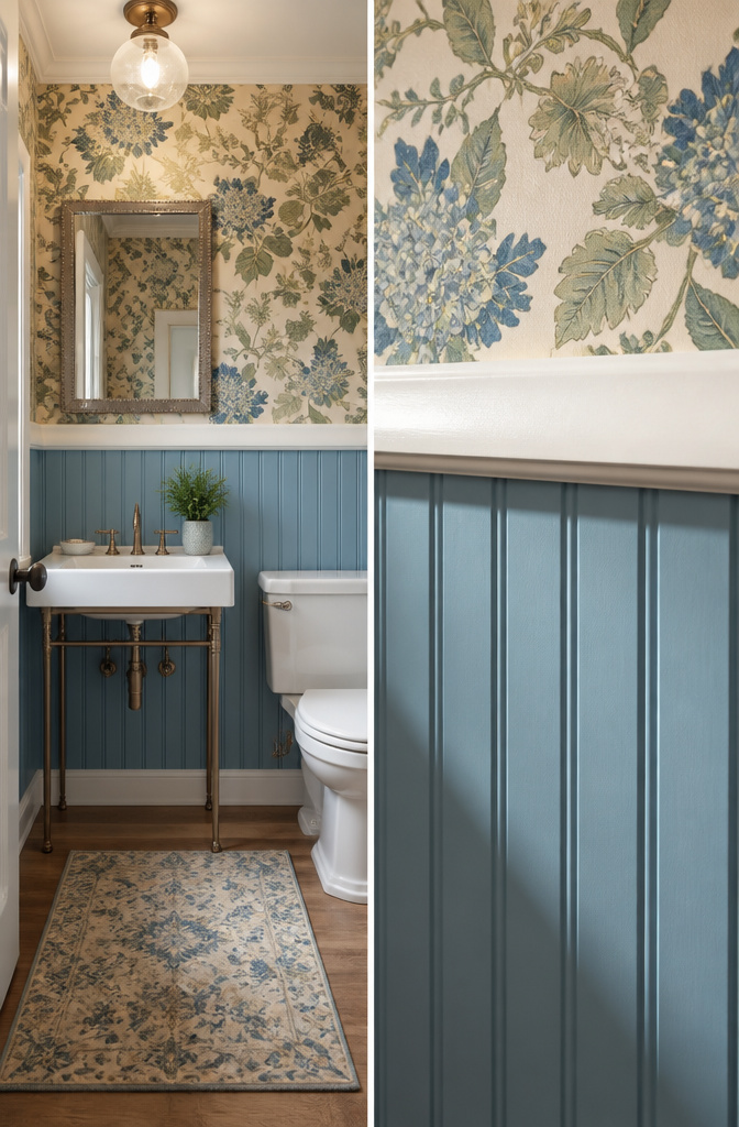 7 Half Bathroom Ideas for Storage, Color & Fixtures in 2026 2 Beadboard wall treatment in a half bathroom.