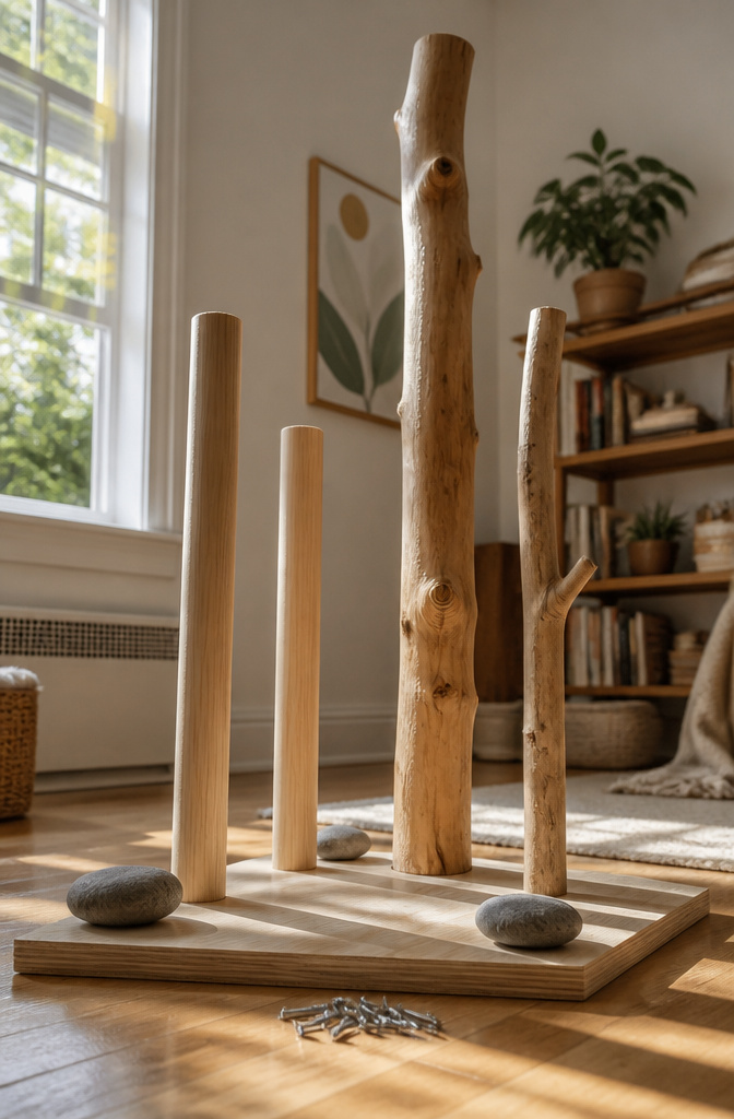 How to Build a DIY Cat Tree: 5 Plans for 2026 3 Vertical posts attached to a base with screws for a cat tree.