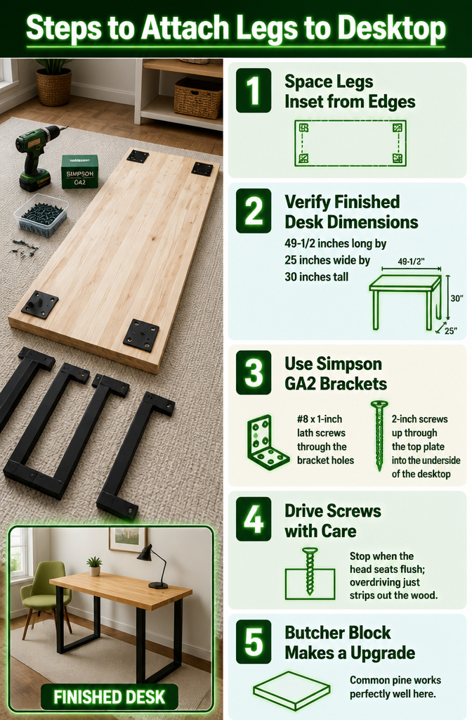 DIY Computer Desk: Build Plans and Alternative Ideas for 2026 3 An image demonstrating how to attach legs to a desktop.
