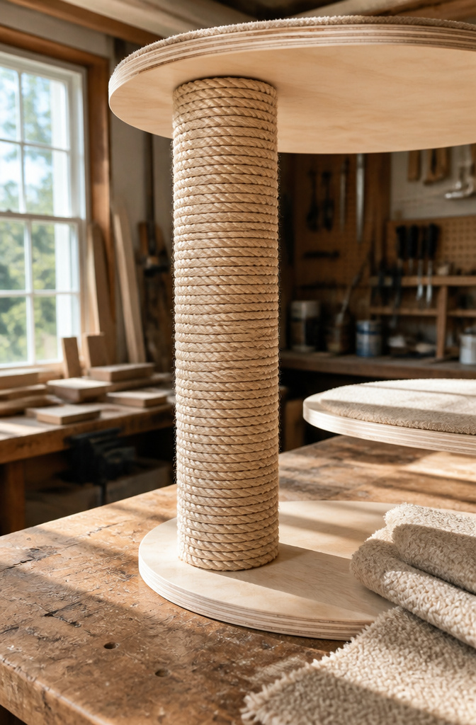 How to Build a DIY Cat Tree: 5 Plans for 2026 5 Close-up of a vertical post wrapped with sisal rope for scratching.