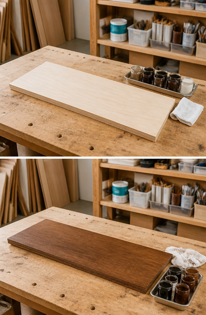 DIY Floating Shelves: A Complete Guide to 5 Styles for Every Room 5 Sanded plywood pieces ready for staining or painting.
