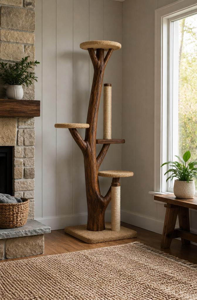 How to Build a DIY Cat Tree: 5 Plans for 2026 7 A tall branch used in a DIY cat tree build, showcasing its natural texture.