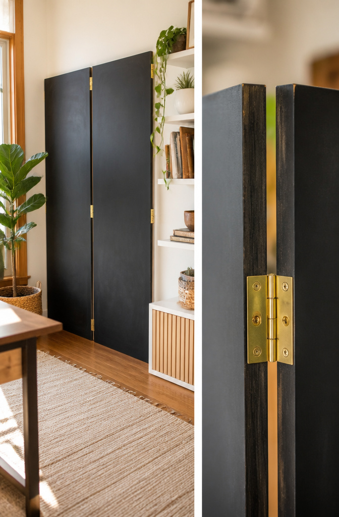 14 DIY Room Divider Ideas: Projects From Wallpaper to Wire 7 Hinged MDF panels painted with chalkboard paint.
