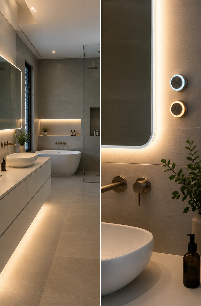 7 Bathroom Lighting Ideas for Every Design Style (2026) 7 Smart bulbs in a bathroom setting for adjustable lighting.