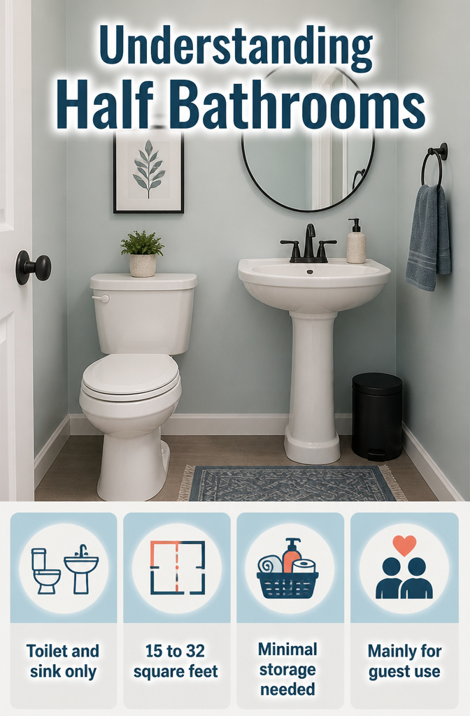 7 Half Bathroom Ideas for Storage, Color & Fixtures in 2026 8 Information image defining a half bathroom.