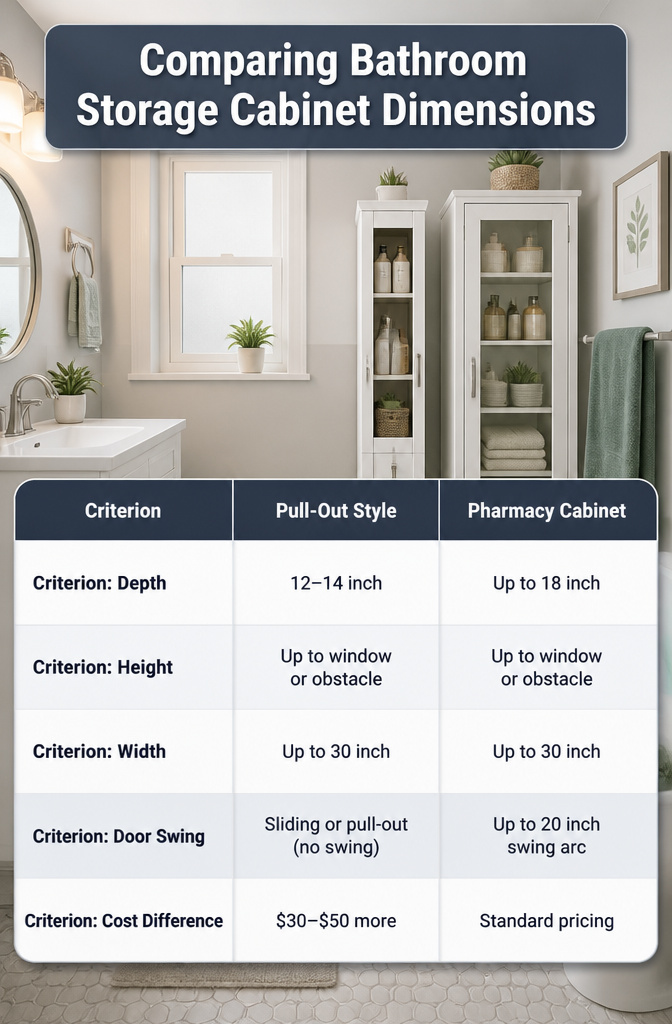 Bathroom Storage Cabinet: 7 Styles That Work in Small Spaces 9 Image displaying various bathroom storage cabinet dimensions.