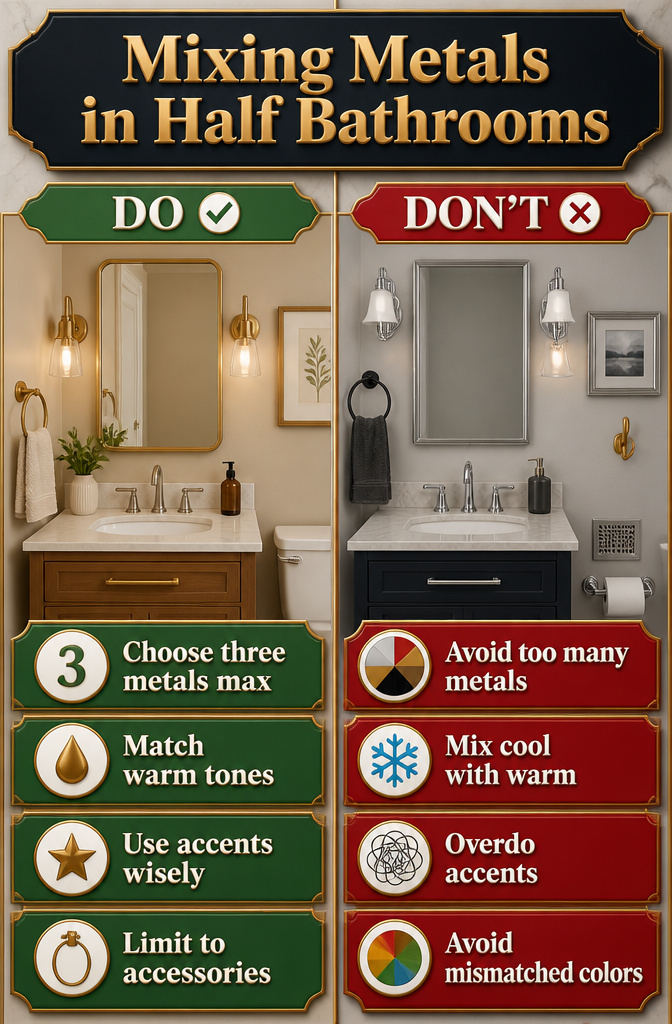 7 Half Bathroom Ideas for Storage, Color & Fixtures in 2026 9 Combination of brushed nickel and antique brass fixtures.