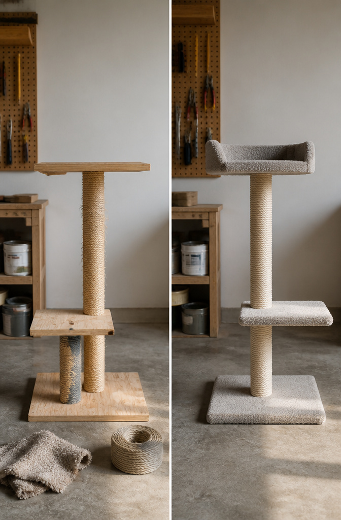 How to Build a DIY Cat Tree: 5 Plans for 2026 9 Basic materials laid out for a budget-friendly cat tree construction.
