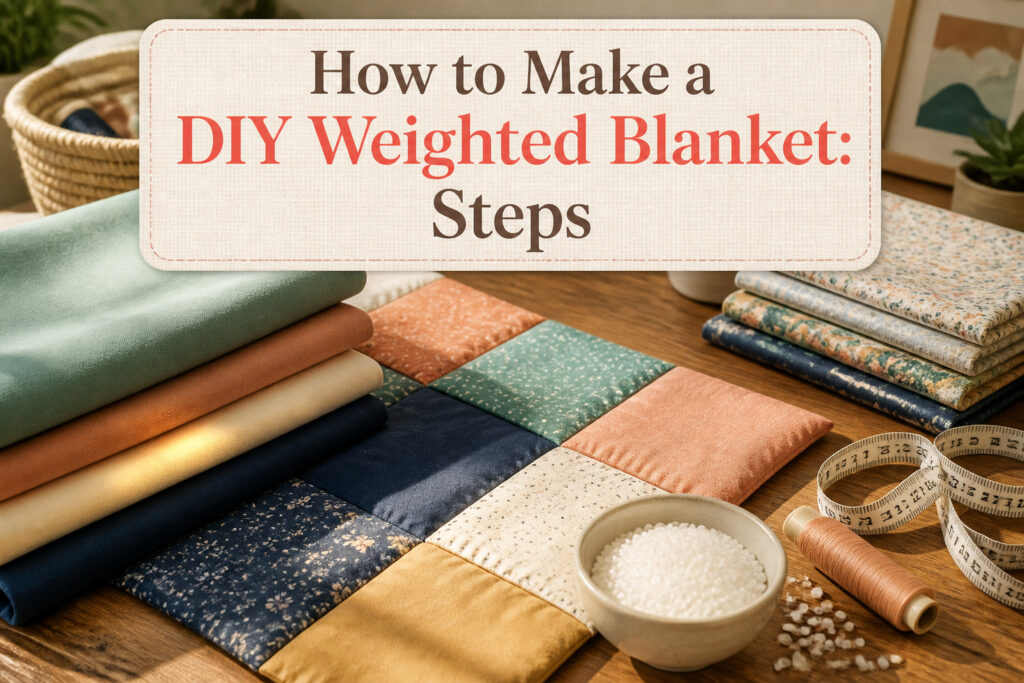 A finished weighted blanket laid out on a bed, highlighting its texture and weight.