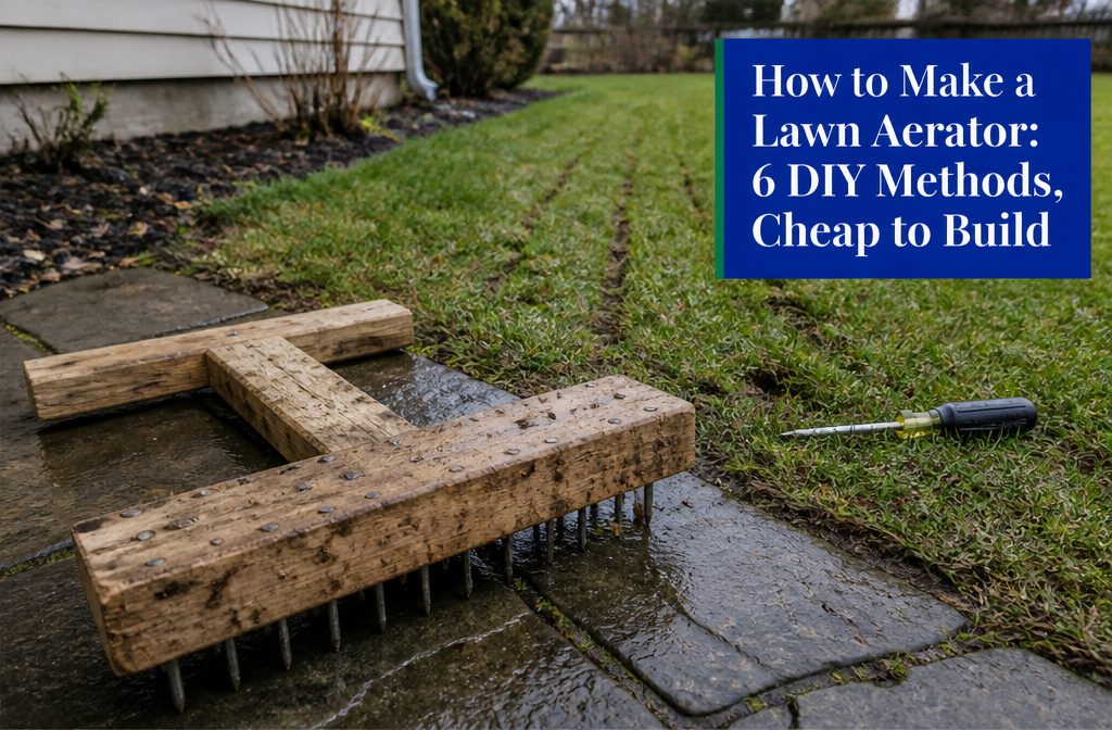 Lawn aeration tools including nail blocks roller drum fork drill and core aerator